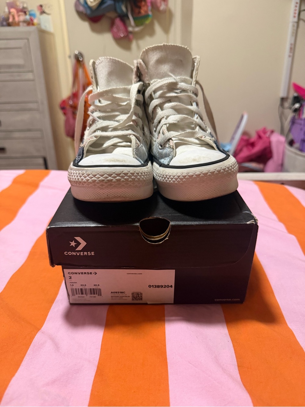 Girls Converse Kids White High-Top Sneakers with Black Trim